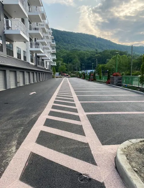 Freshly striped commercial parking lot
